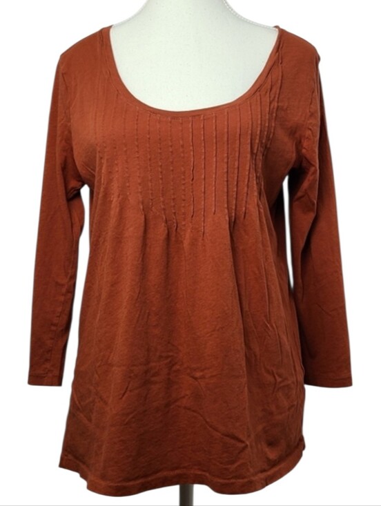 J. Crew Tops - J. Crew Brown Scoop Neck Pleated A-Line Long Sleeve Blouse Medium
